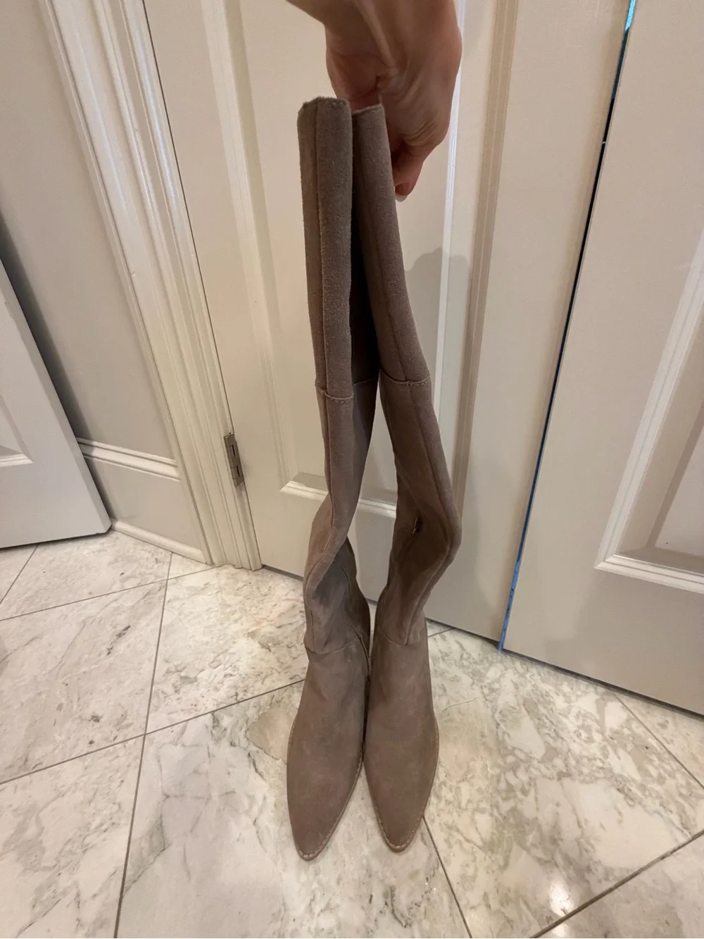 Crown Vintage Brand Taupe Suede Over-the-Knee Block Heel Boots